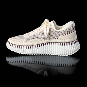 CHLOE Nama Embroidered Suede Mesh Sneakers Size EU 36